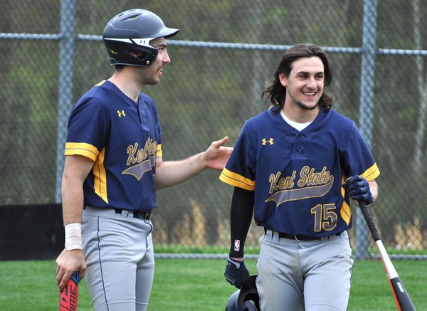 Lucas Kail (right) had a triple and scored three runs in the first-game of a DH at Bluefield State.