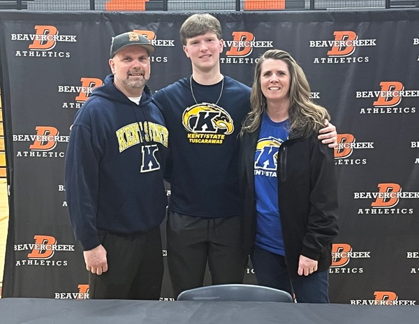 Nathan Ashcraft made a commitment to KSU Tusc Baseball and is pictured with his father Terry and his mother Jamie.  (Submitted Photo)